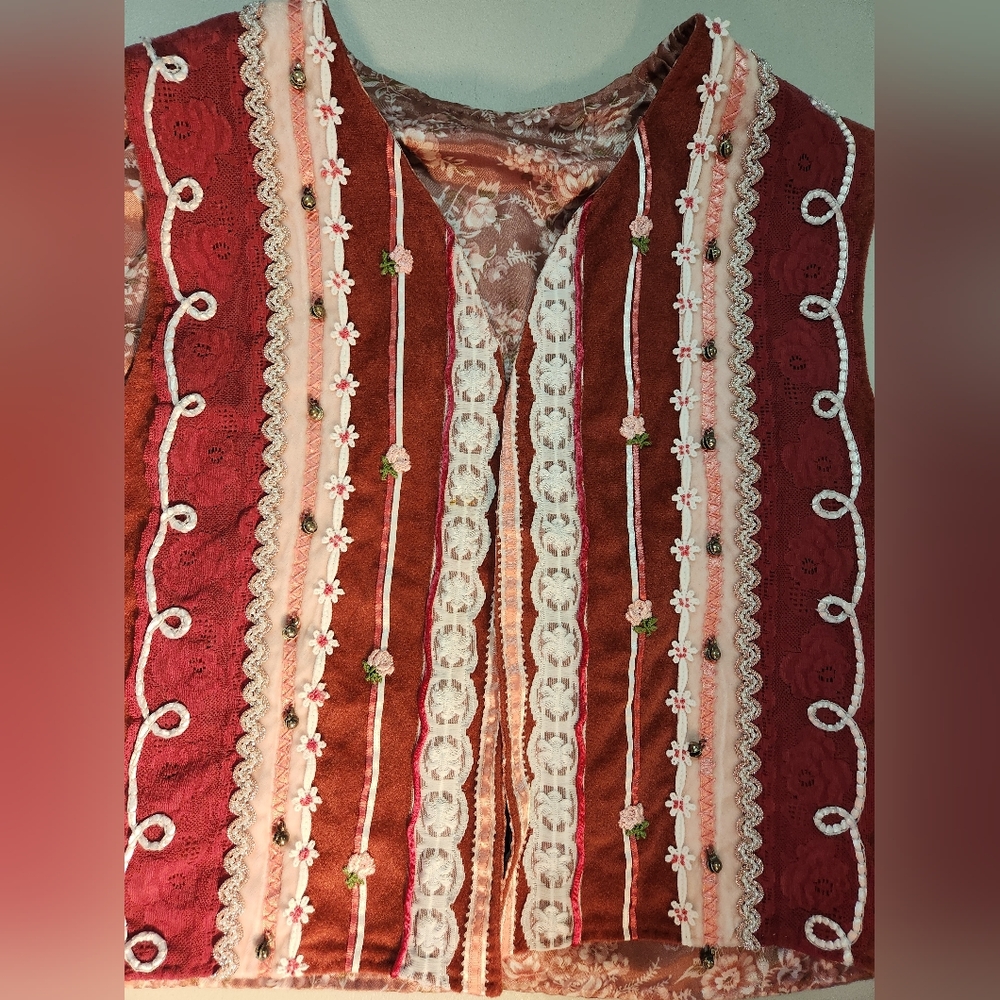 Pink Embroidered Patchwork Reversible Vest - image 4